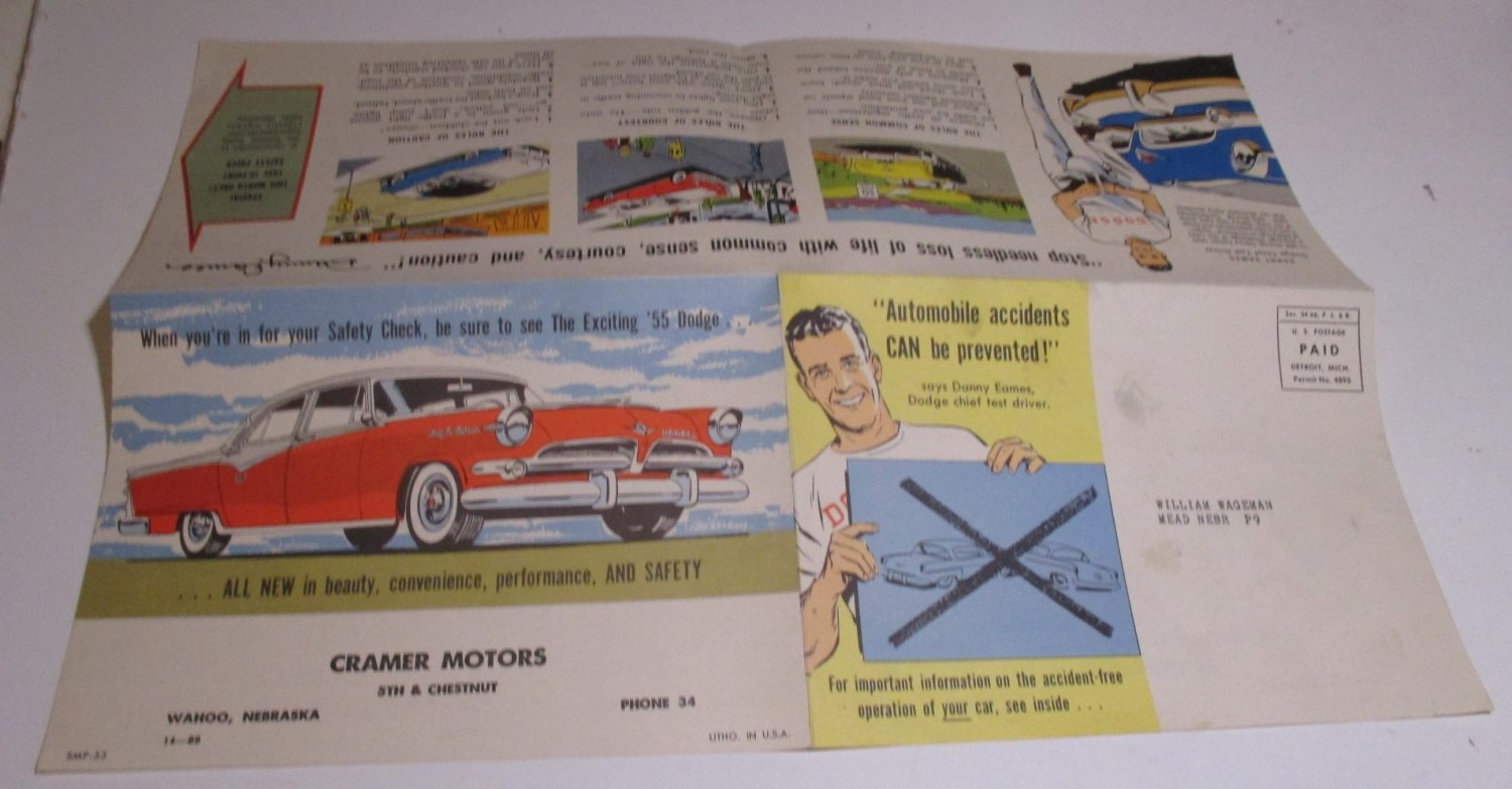 Cramer Motors Wahoo Nebraska 1955 Dodge Brochure "Danny Eames"