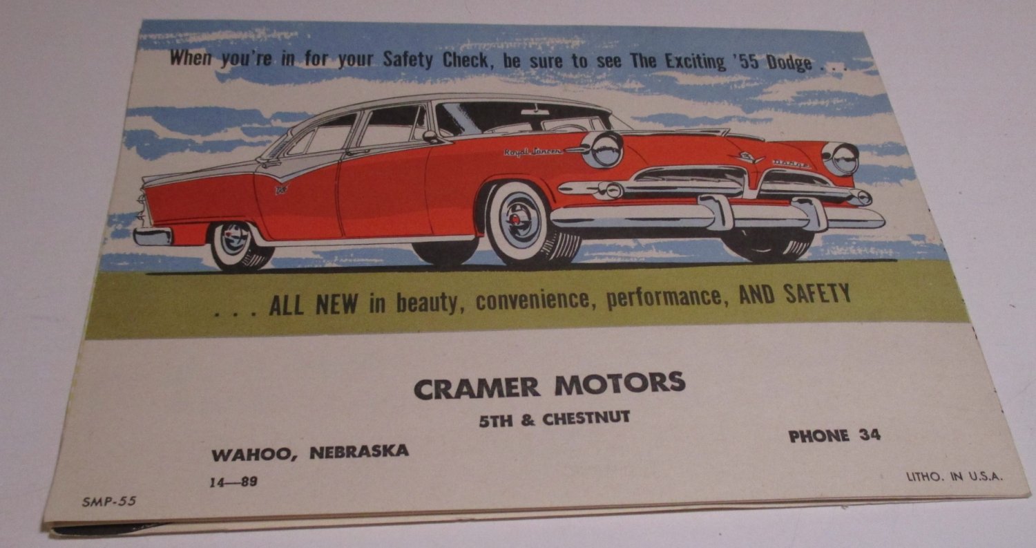 Cramer Motors Wahoo Nebraska 1955 Dodge Brochure "Danny Eames"