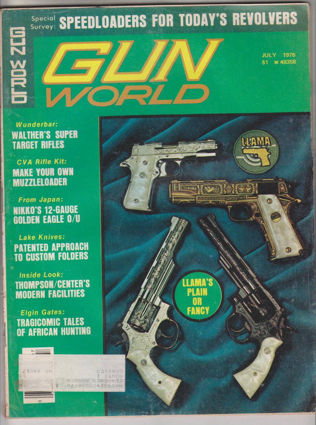 Gun World July 1976 Magazine Llama Handguns Nikkon 12 Gauge Golden