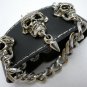 Men Skull Chain Gothic Black Leather Metal Bracelets Cuff