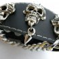 Men Skull Chain Gothic Black Leather Metal Bracelets Cuff