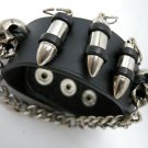 Men Chain Bullet Skull Gothic Black Leather Metal Bracelets Cuff