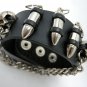 Men Chain Bullet Skull Gothic Black Leather Metal Bracelets Cuff