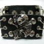 Men Chain Skull Crosses Gothic Black Leather Metal Bracelets Cuff