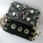 Men Chain Skull Crosses Gothic Black Leather Metal Bracelets Cuff