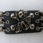 Men Chain Skull Crosses Gothic Black Leather Metal Bracelets Cuff