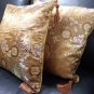 2PC Home Gold Cushion Covers Textiles Brocade Silk Satin Tassel