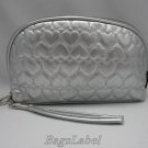 Silver Cosmetics Bag Makeup Case Heart Mirror Purse Clutch
