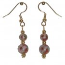 Red Cloisonné with 1 8MM & 1 6MM Beaded Gold Earrings