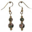 Black Cloisonné with 1 8MM & 1 6MM Beaded Gold Earrings