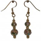 Pink w/Gold plating Cloisonné with 1 8MM & 1 6MM Beaded Gold Earrings