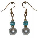 Silvery Light Blue w/small turquoise/clear Gold Earrings
