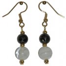White/Clear Swirled Glass w/med Black/clear Gold Earrings