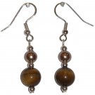 Tiger Eye Patterned Glass w/med Bronze colored Glass Gold Earrings