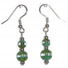 Patterned Green & Clear Glass with Green/Clear Top Bead Silver Earrings