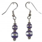 Patterned Violet & Clear Glass with Violet/Clear Top Bead Silver Earrings
