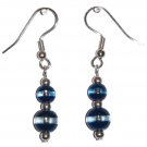 Patterned Dark Blue & Clear Glass with Dark Blue/Clear Top Bead Silver Earrings