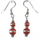 Patterned Red-Orange & Clear Glass with Red-Orange/Clear Top Bead Silver Earrings