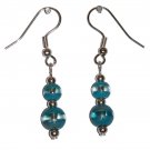 Patterned Turquoise Colored/Clear Glass with Turquoise Colored/Clear Top Bead Silver Earrings