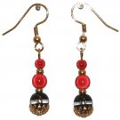 Black & Clear Glass Gold Capped w/ two red miracle beads gold earrings