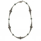 Light Blue Pearl Glass Beaded w/ small Light Green beads 14.75" Necklace
