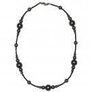 Dark Grey Pearl Glass Beads with very small black spacer beads 15.5" Necklace