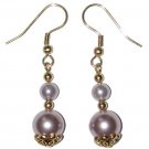 Light Lavender Glass Beaded Antique Gold Capped Gold Earrings
