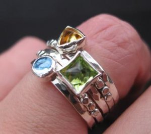 Spring Fever Skinny Ring Stack . citrine, peridot, swiss blue topaz . sterling silver stacking rings