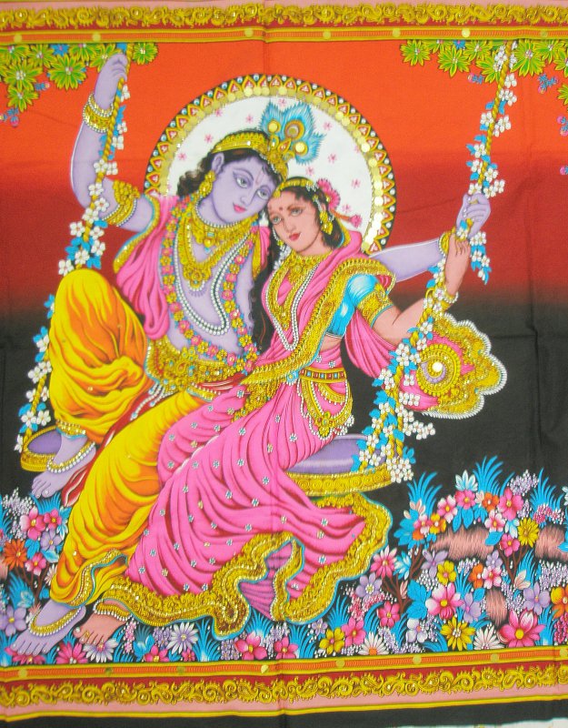 Hindu Krishna Radha Huge Tapestry Cotton Wall Hanging India Wall Decor