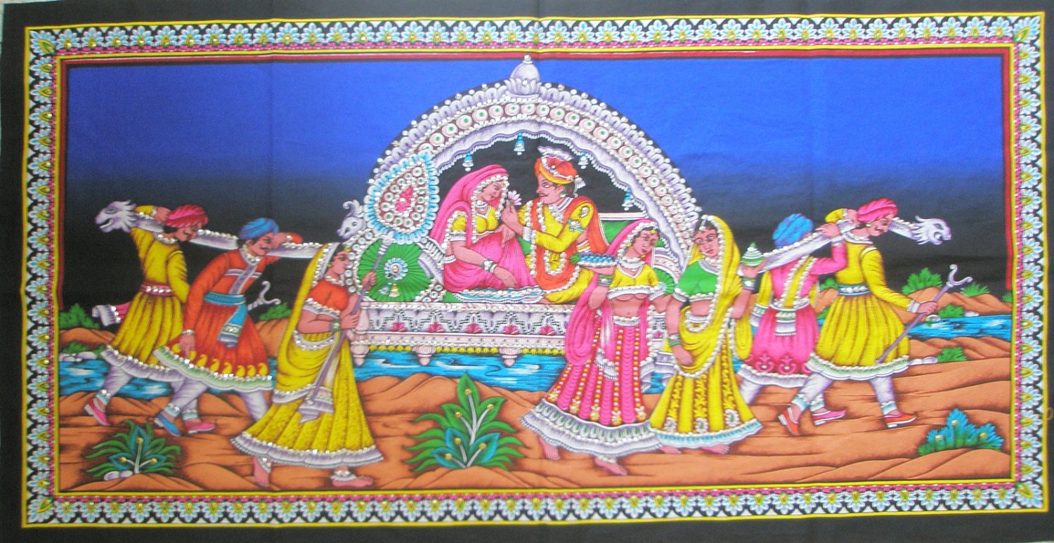 Rajasthan King Queen Decorative Tapestry Bohemian Indian Sequin Wall