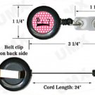 Pink Black Polka Dots Badge Reel Letter E CJ1001-E-BR