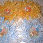 RARE Celluloid Plastic Flower Earrings w Crystals XLG 9355