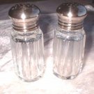 Depression Uranium Glass Salt Pepper Shakers w Sterling Caps 6319