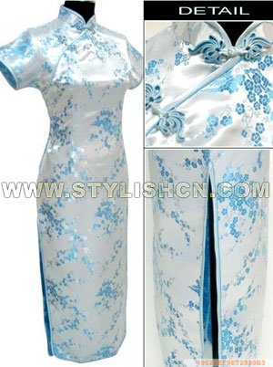 Chinese traditional plum blossom long cheongsam qipao dress.