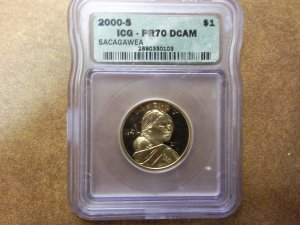 2000-S Sacagawea Dollar In An ICG Slab PR70DCAM