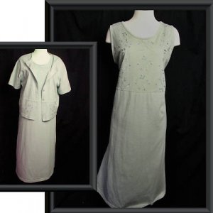 Large  SPRING Green 2 Piece Outfit Jacket Dress Set EUC
