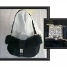 BATH AND BODY WORKS SMALL PURSE  BLACK FAUX FUR & SATIN