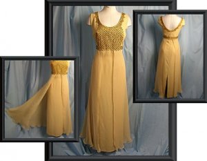 Long Formal Dress Gold Beaded Gown Goddess Vintage XL
