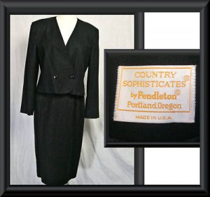Womens Sz 8 10 M Black PENDLETON Rayon Linen Skirt Suit