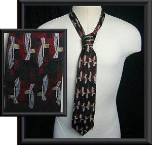 Abstract Black Red PIERRE CARDIN Tie 61" LONG 4" Wide