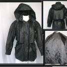 WOMENS M  BLACK FIRM LEATHER HOODED QUILTED WINTER COAT