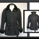 WOMENS 10 L    BLACK METROPOLITAN GRAY WOOL BELTED COAT