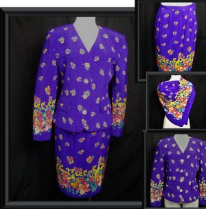 RICKIE FREEMAN Purple TERI JON Silk Skirt SUIT Scarf 10