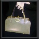 VINTAGE 50'S  OLIVE GREEN  LEATHER HAND BAG FRAME PURSE