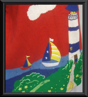 QUACKER FACTORY Long Red LIGHT HOUSE Sweater Women L XL