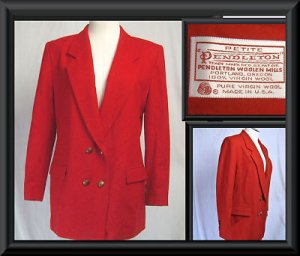 10 P L   JACKET Blazer MILITARY LONG RED WOOL PENDLETON