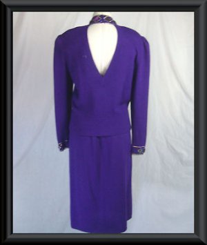 12   ST JOHN MARIE GRAY DRESS Purple Skirt Set CRYSTALS