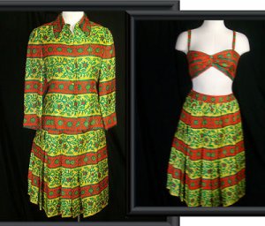 VINTAGE ADELE SIMPSON SET SKIRT JACKET BRA SUN SUIT M L