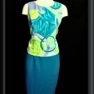 JOHN ROBERTS  10 L Bold ABSTRACT Teal Sheath Dress NEW