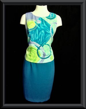 JOHN ROBERTS  10 L Bold ABSTRACT Teal Sheath Dress NEW